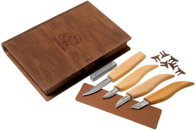 BeaverCraft Basic Set of 4 Knives S07 Book wood carving set with wooden  storage book