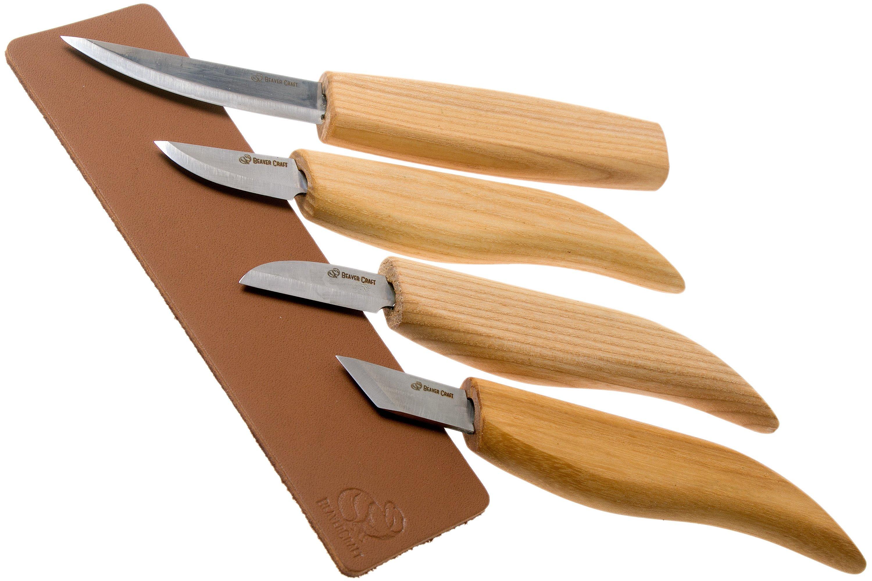 BeaverCraft Basic Set of 4 Knives S07 Book wood carving set with wooden  storage book