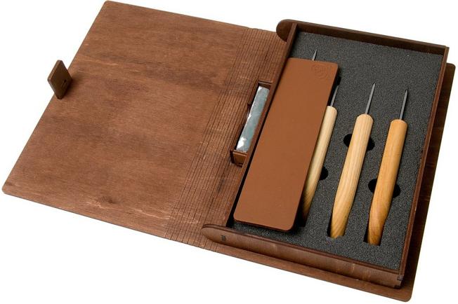 BeaverCraft Basic Set of 4 Knives S07 Book wood carving set with wooden  storage book