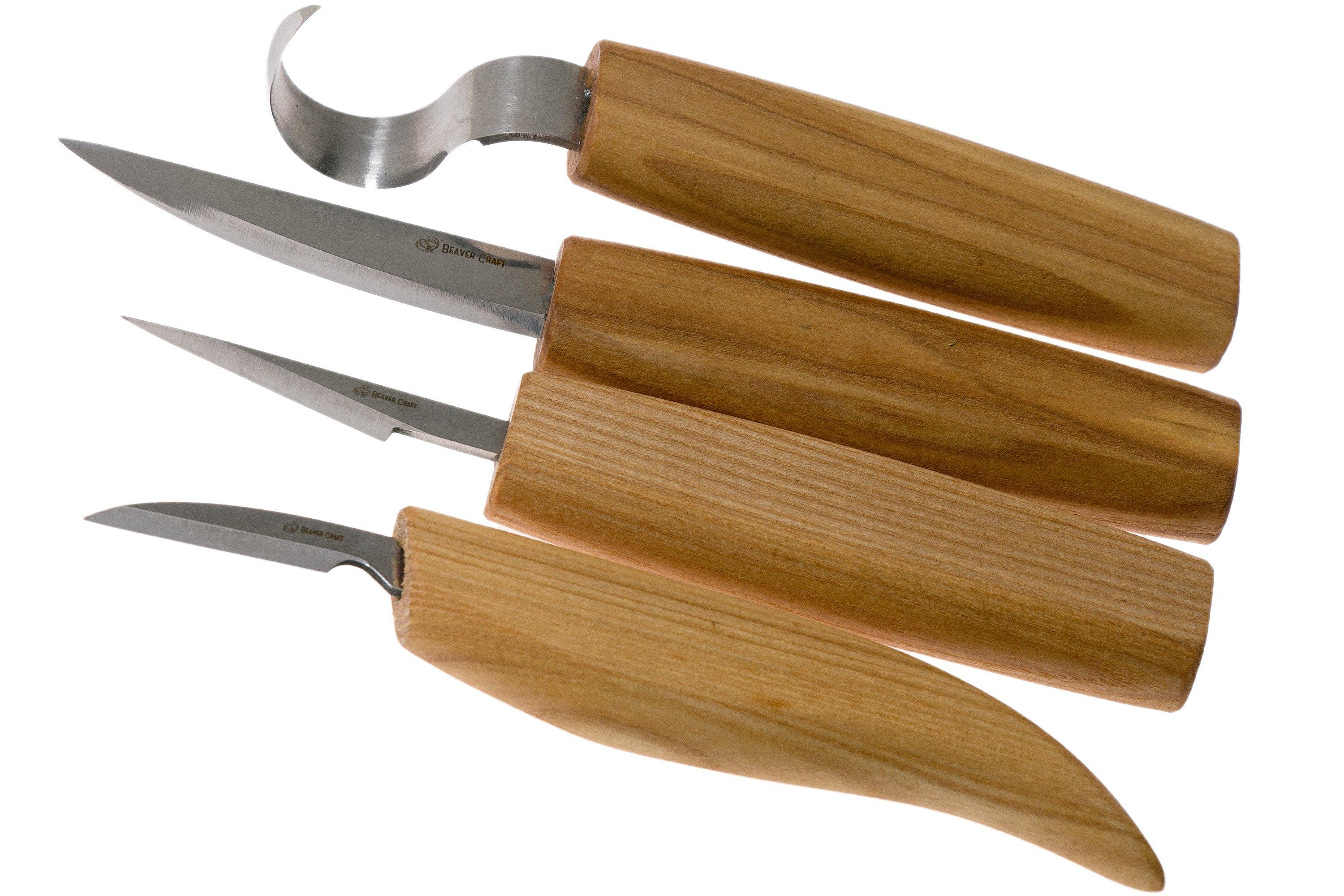 Set of 4 Wood Carving Knives in Tool Roll BeaverCraft S09