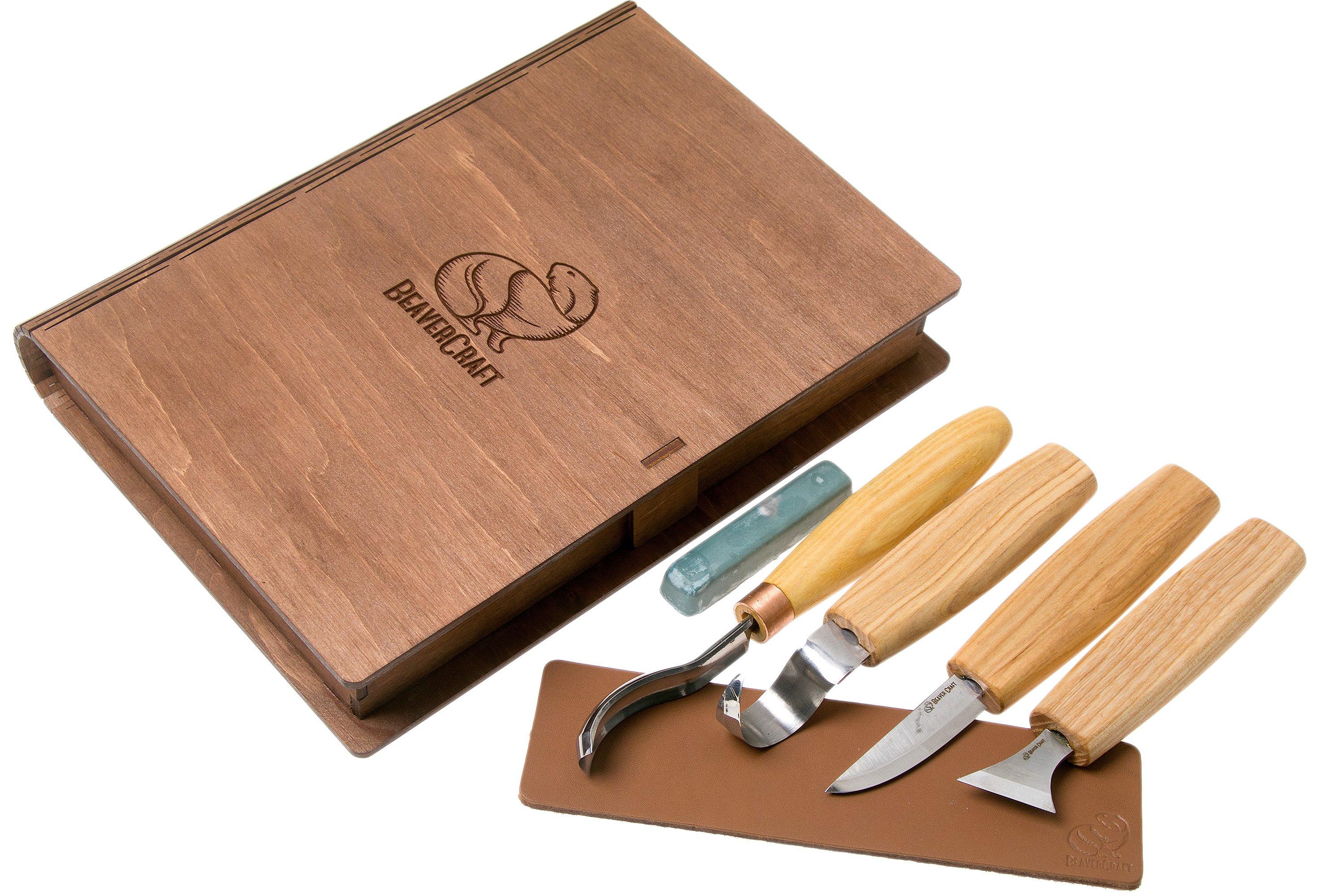 BeaverCraft Spoon Carving Set of 4 S19 Book, wood carving set with wooden  storage book