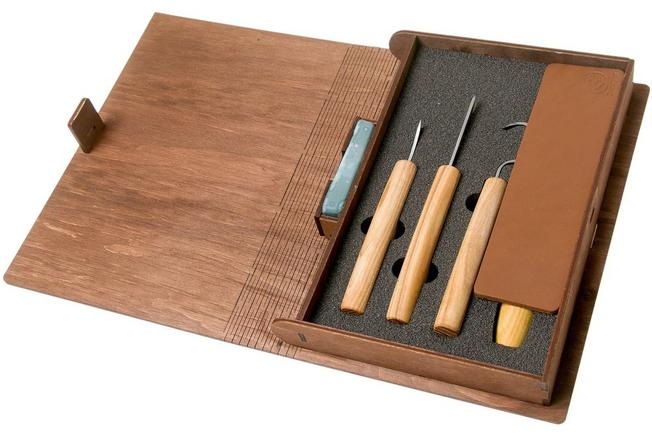 BeaverCraft Set of 4 Knives S09 Book, wood carving set with wooden