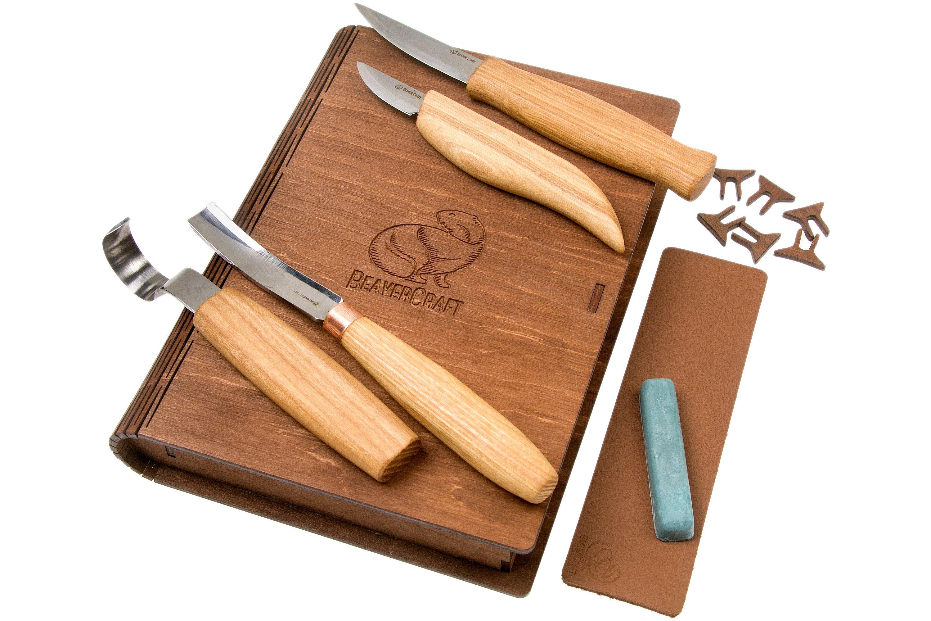 BeaverCraft Spoon Carving Tool Set in Genuine Leather Case