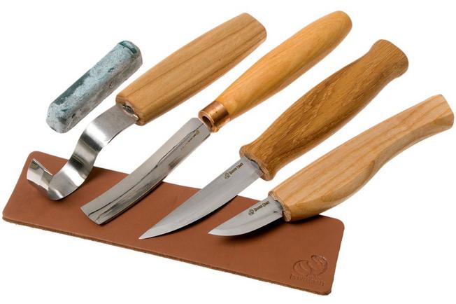 BeaverCraft Set of 4 Knives S09 Book, wood carving set with wooden