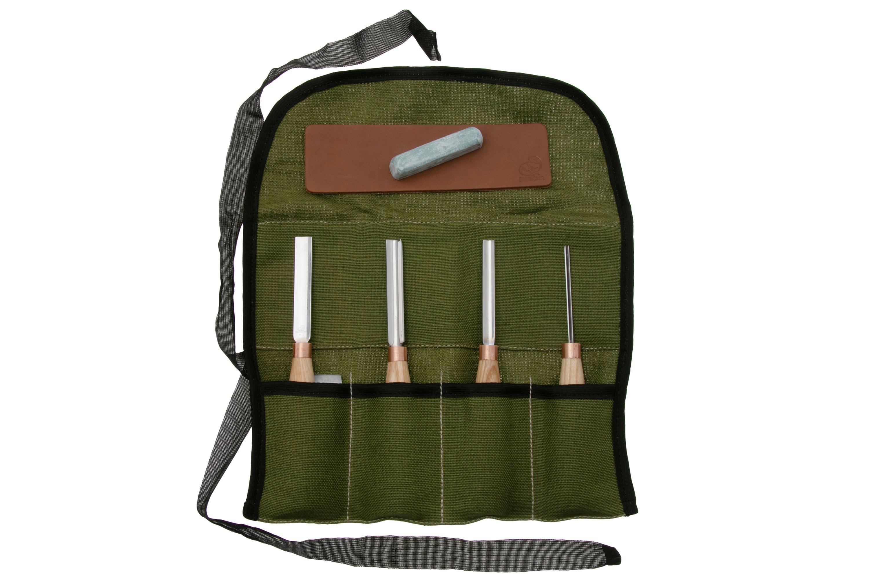 Set Da 8 Scalpelli Per Intaglio Legno Professionali – Lame In Acciaio SK5 Con Manici In Ebano – Custodia In Tela Inclusa