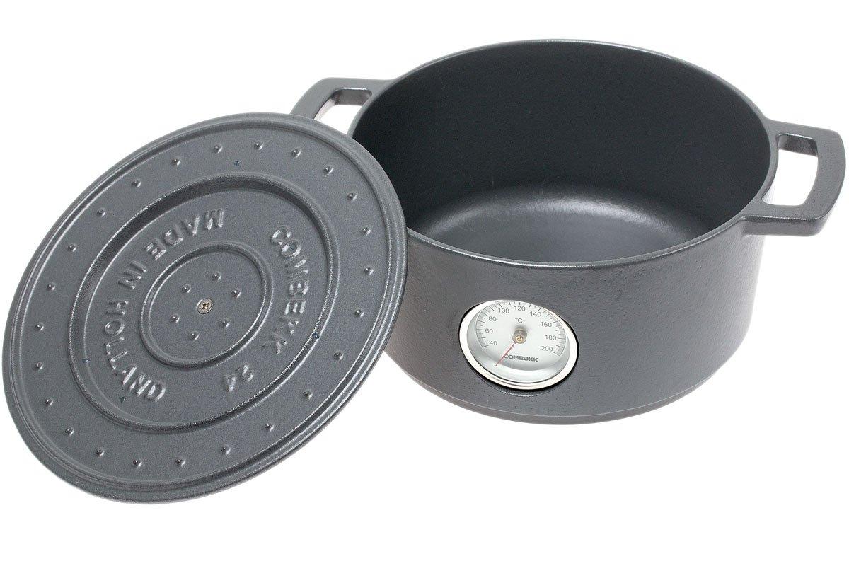 Combekk castiron roasting pan with thermometer, 24 cm, grey