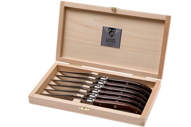 Forge de Laguiole 6 Piece Steak Knife Set Assorted Wood Handle Shiny Finish