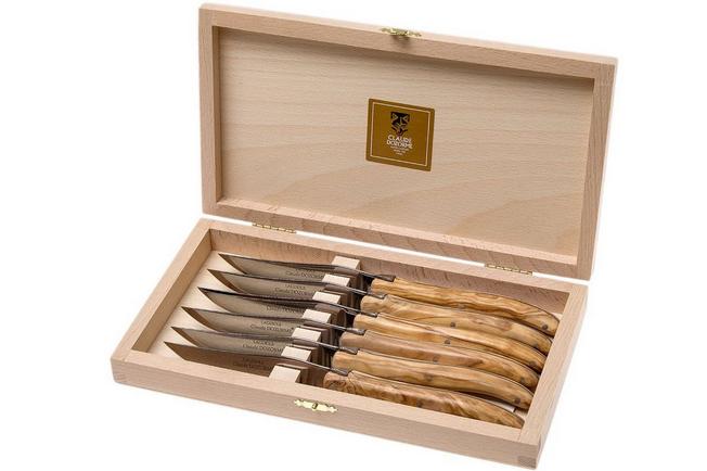 6 couteaux cote boeuf Laguiole en coffret, bois clair