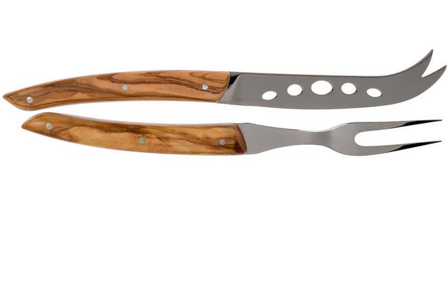 Claude Dozorme Cheese knife set soft cheese, olive wood