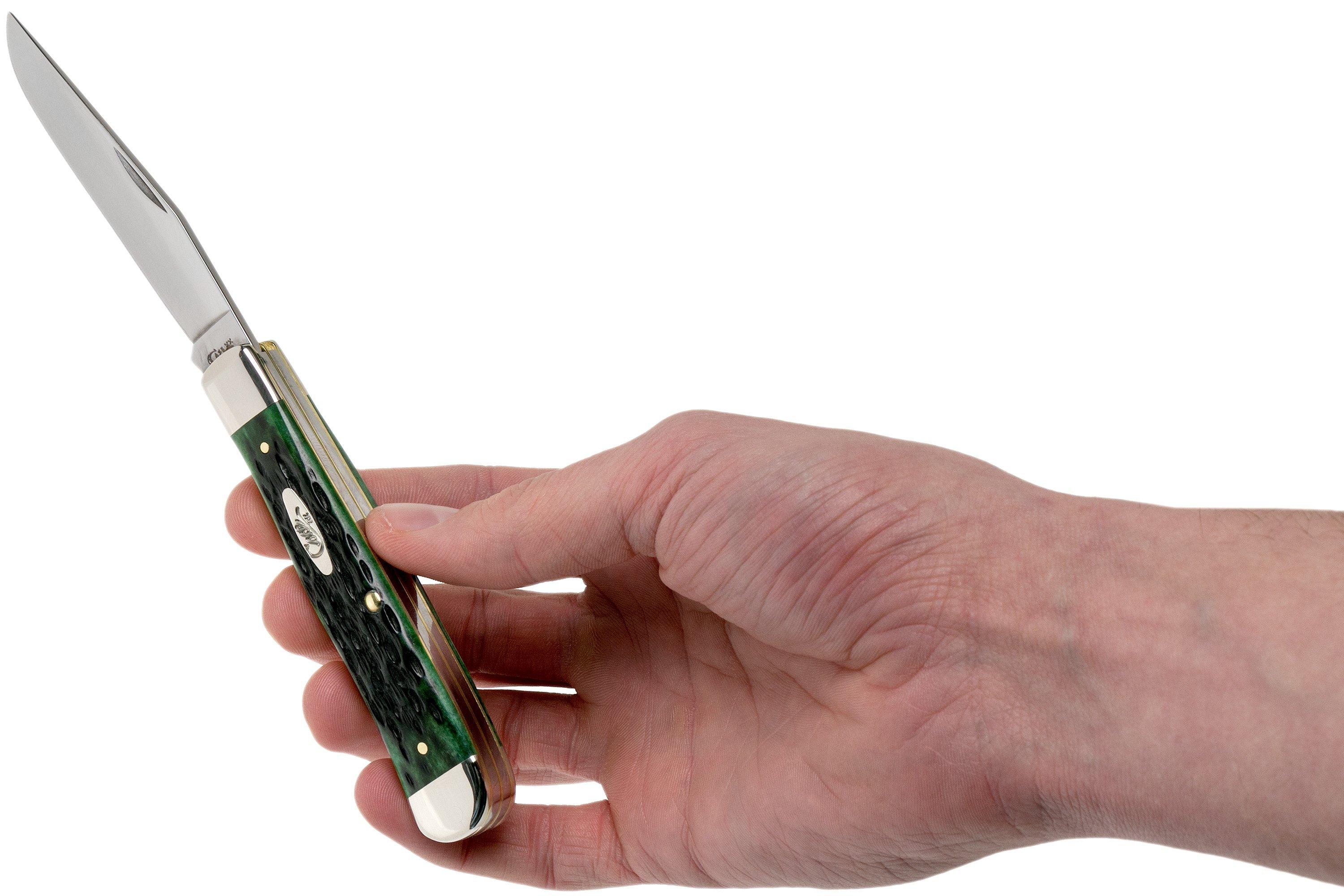 Case Trapper Pocket Worn Bermuda Green Bone, Peach Seed Jig, 09720, 6254 SS pocket knife