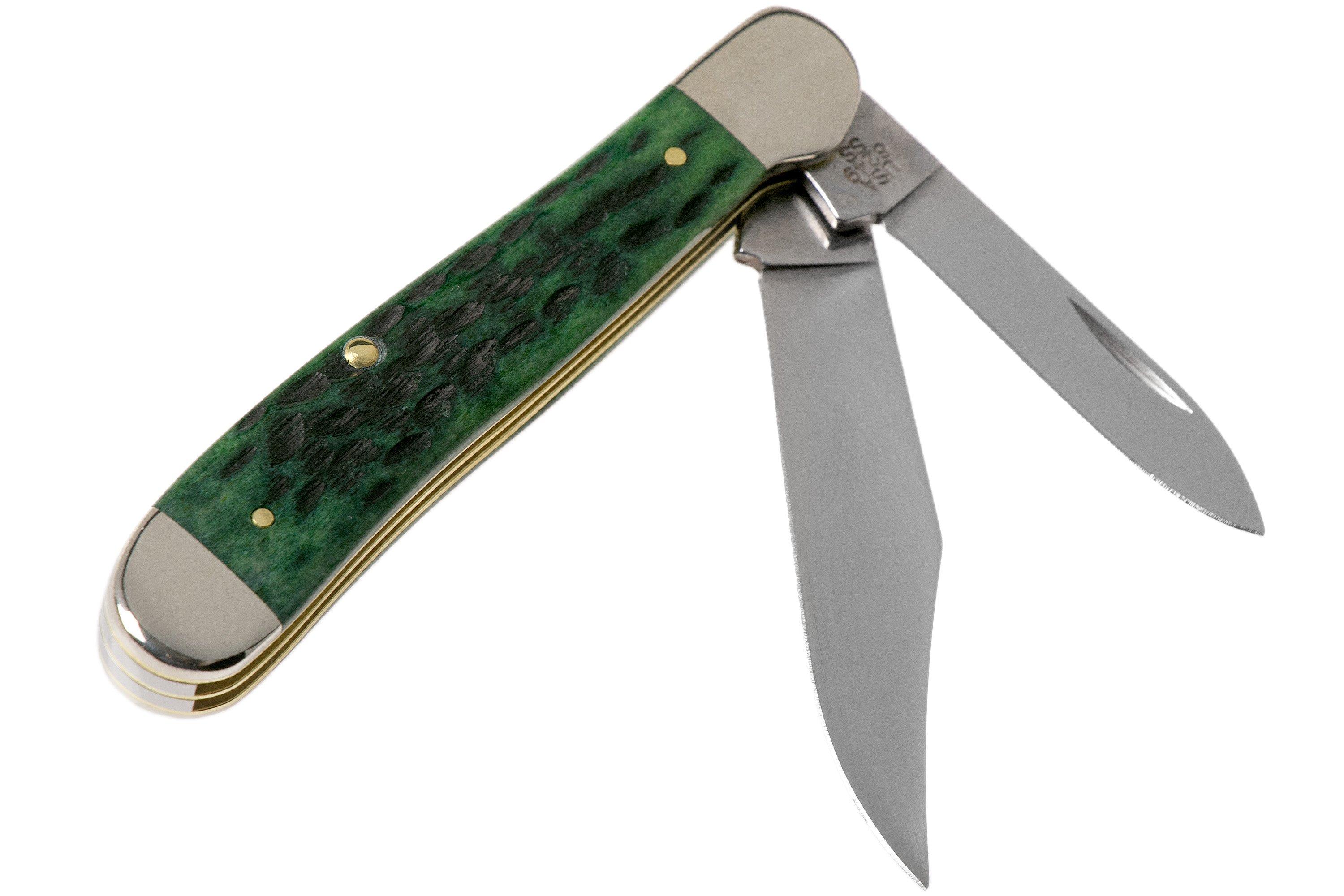 Case 25th Anniversary Mint Set, Pocket Worn Olive Green Bone, Peach Seed  Jig, 38190, SS pocket knife