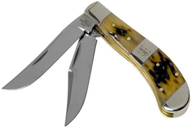Image for Case Saddlehorn, Tang Stamp Series, Peach Seed Jig, Olive Green Bone 21516, Tony Bose TB62110 SS pocket knife