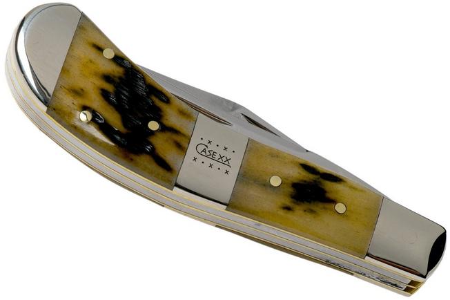 Image for Case Saddlehorn, Tang Stamp Series, Peach Seed Jig, Olive Green Bone 21516, Tony Bose TB62110 SS pocket knife