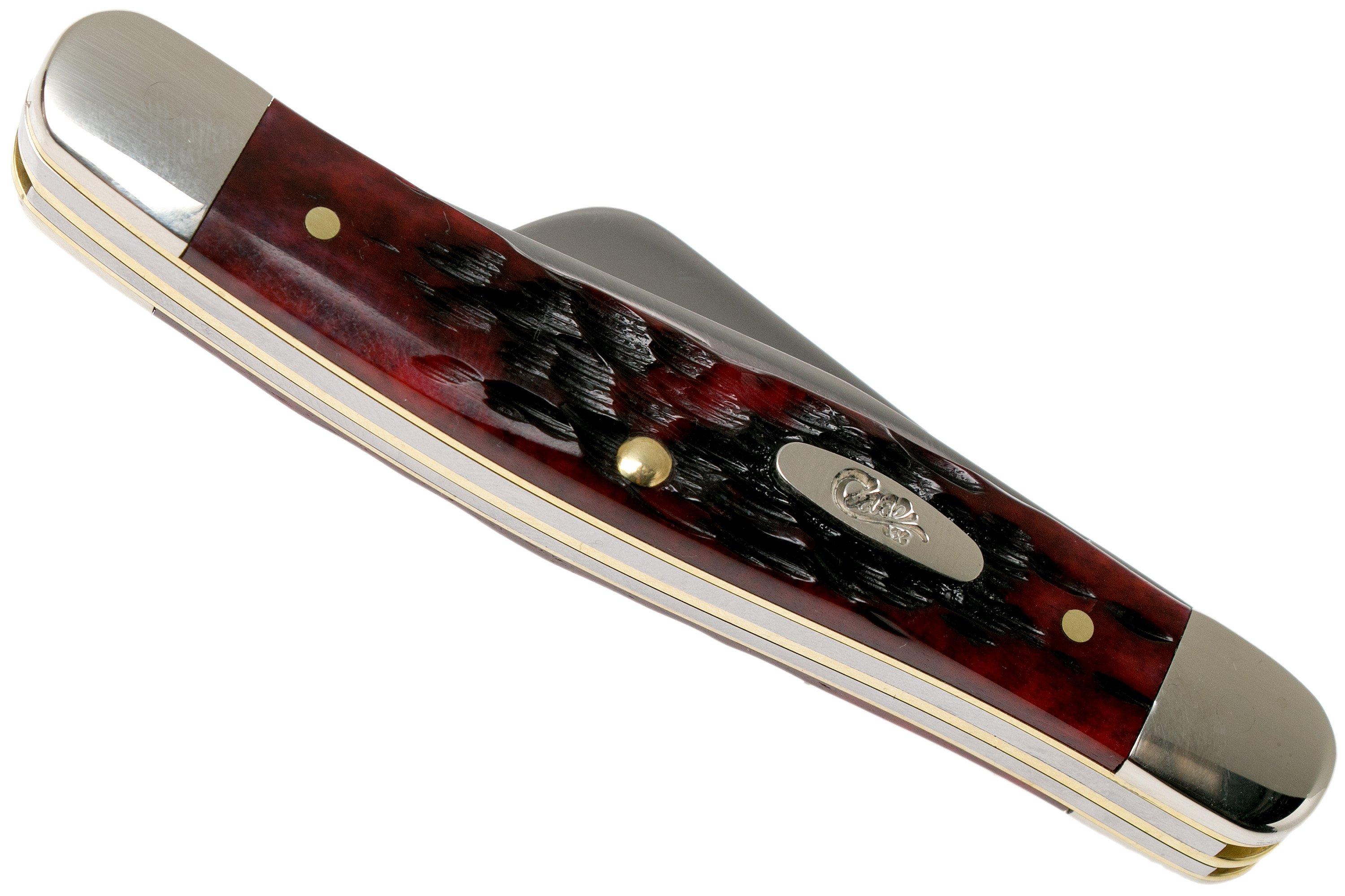 Case Medium Stockman Crimson Red Peach Seed Jigged Bone, 27382 6318 SS