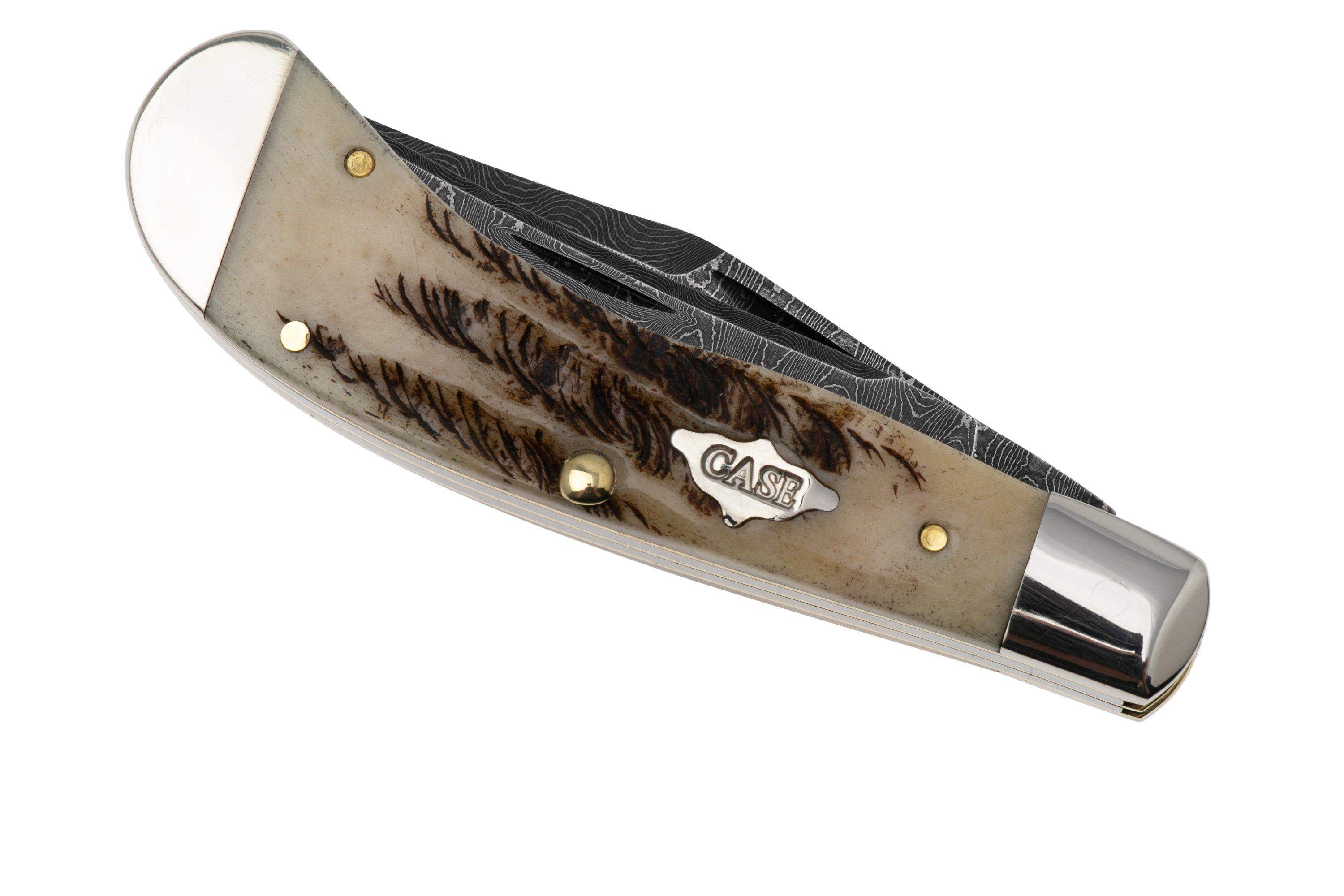 Case Vintage Bone Saddlehorn 77465 Damascus Blades, pocket