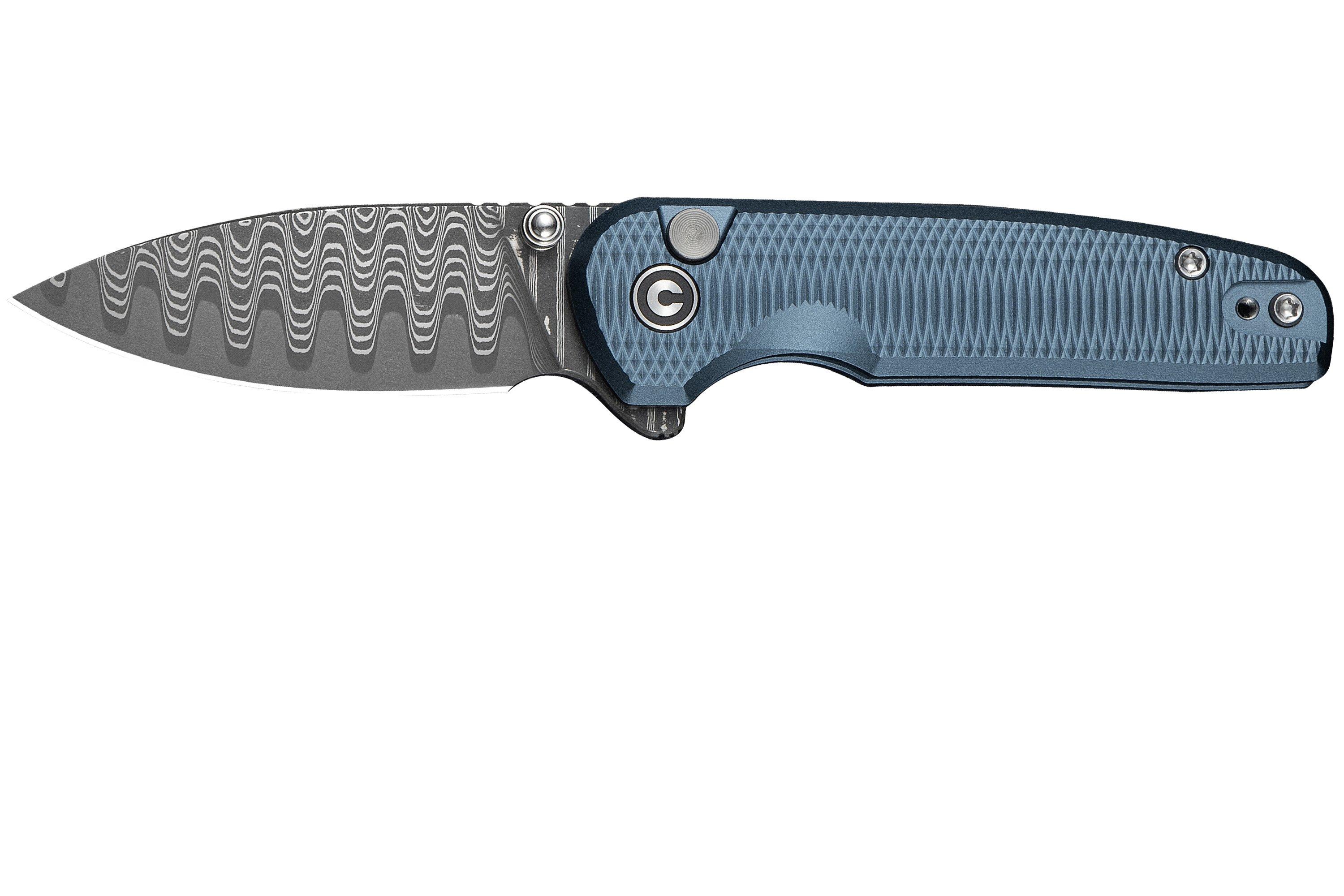Civivi Mini Shakan C20052F-DS1, Damascus, Blue Aluminium, Taschenmesser ...