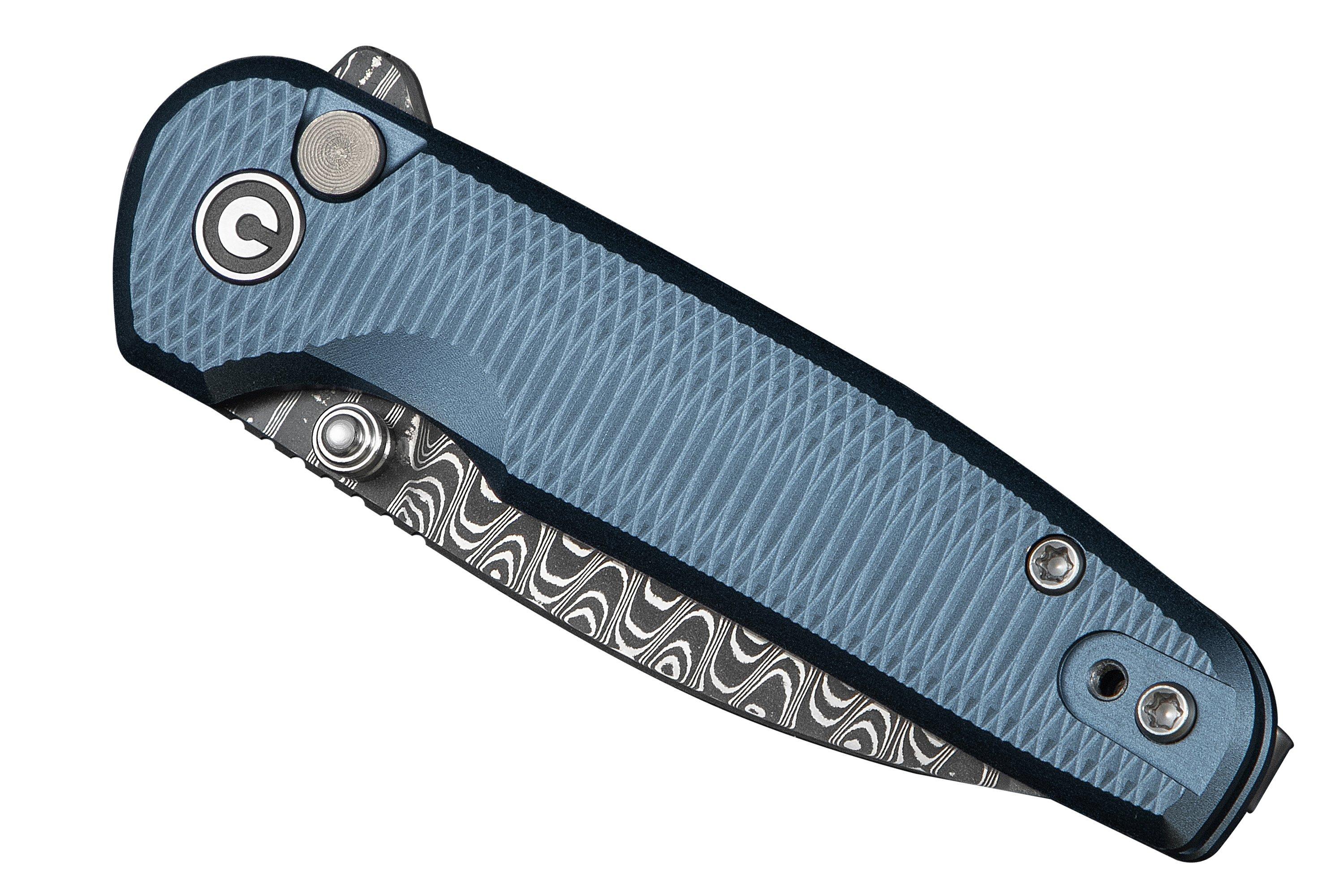 Civivi Mini Shakan C20052F-DS1, Damascus, Blue Aluminium, Taschenmesser ...