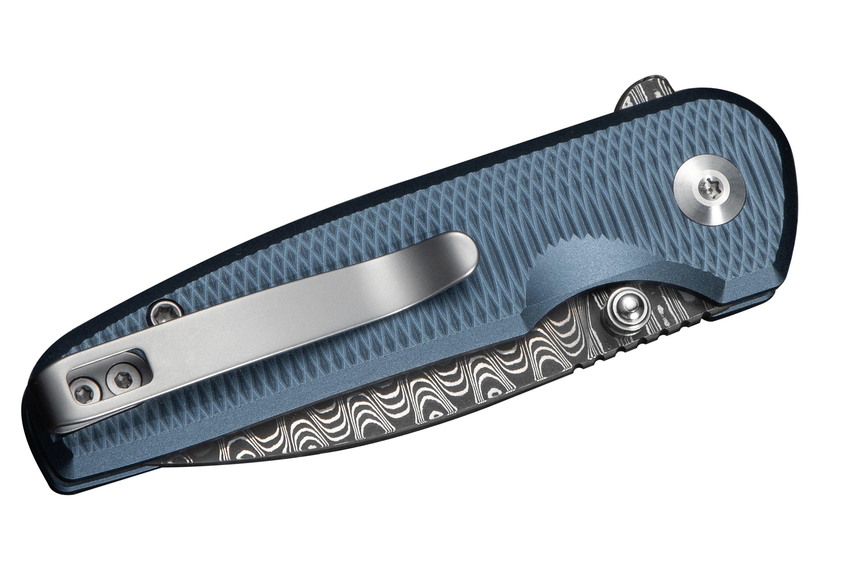 Civivi Mini Shakan C20052F-DS1, Damascus, Blue Aluminium, pocket knife ...