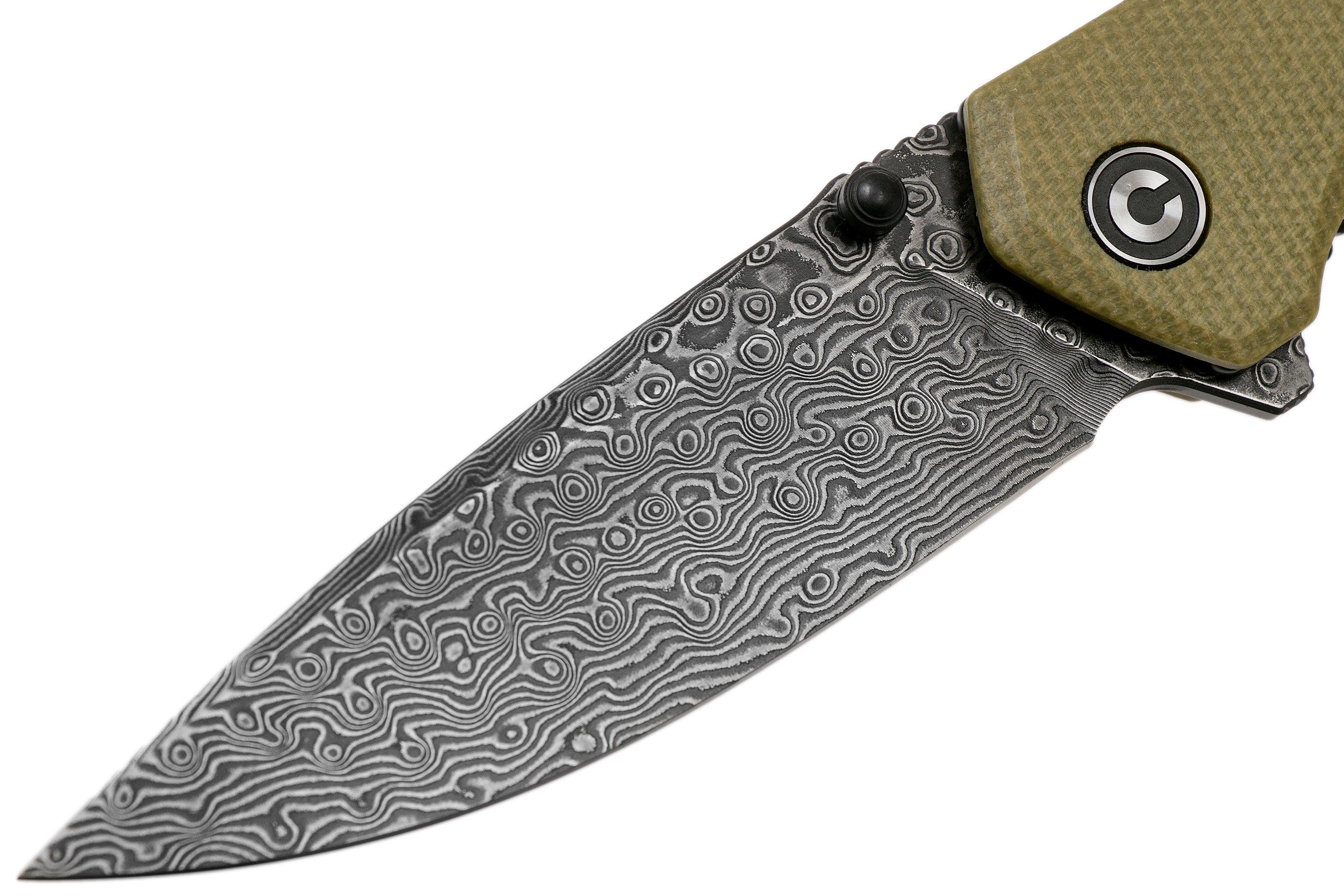 Civivi Brazen C2102DS-2 Damascus Droppoint, Olive Micarta pocket knife ...