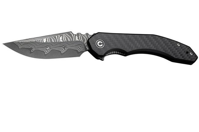 Image for Civivi Bluetick C23050-DS2 Damascus, Carbon Fiber Overlay Black G10, Nested Liner Lock, pocket knife, Bryan Montalvo design