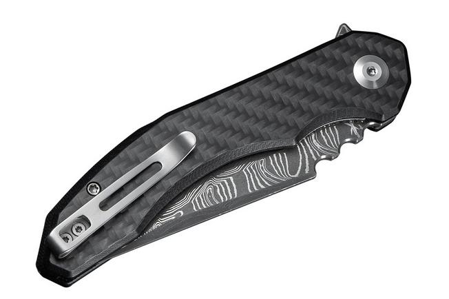 Image for Civivi Bluetick C23050-DS2 Damascus, Carbon Fiber Overlay Black G10, Nested Liner Lock, pocket knife, Bryan Montalvo design