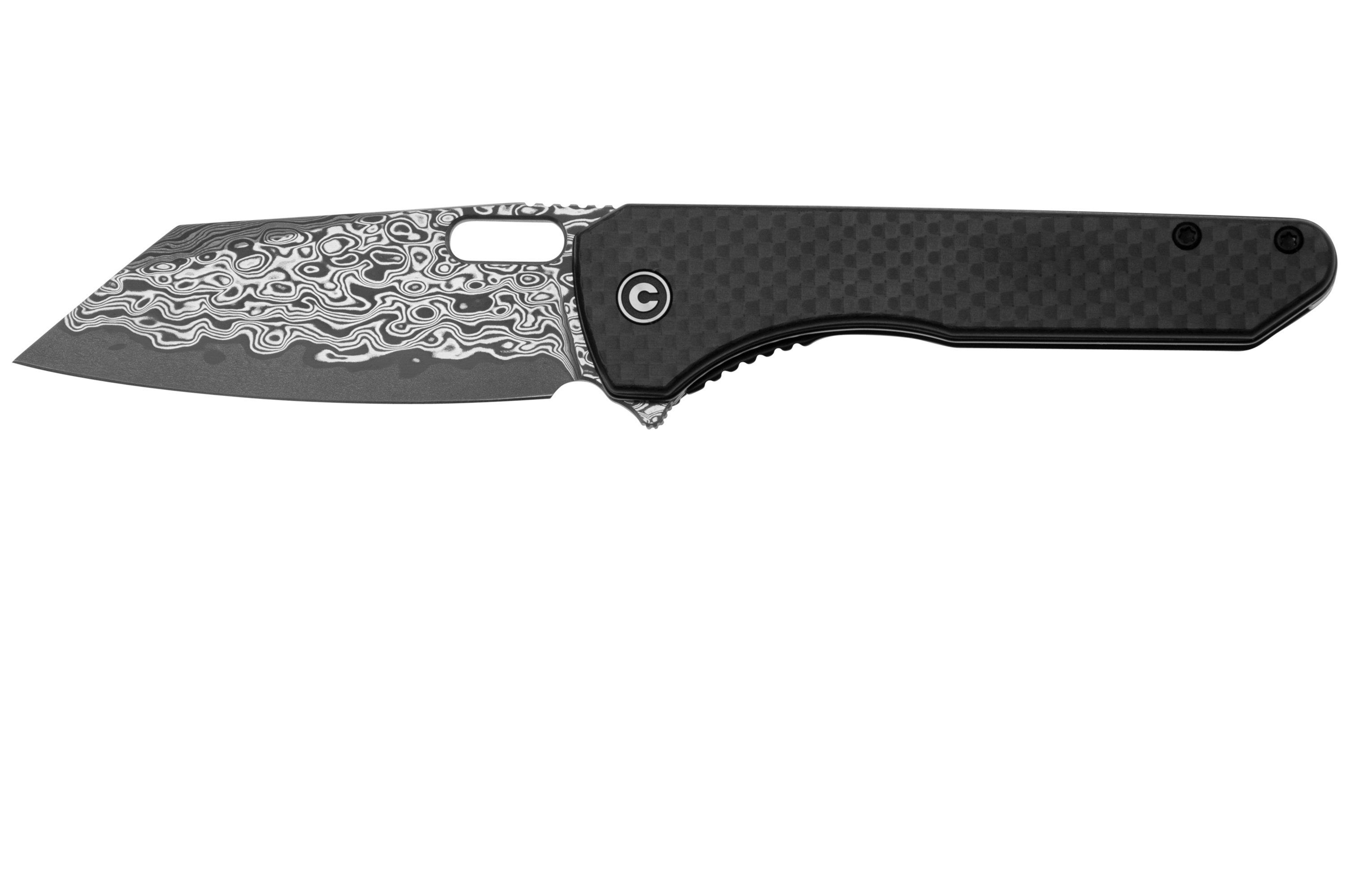 Civivi Nugz C23060-DS1 Damascus, Twill Carbon Fiber Overlay, Black G10 ...