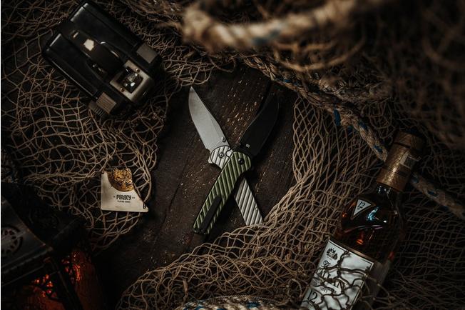 Image for Civivi Iron Tide C25011-2, Blackwashed 14C28N, Forest Green Aluminum pocket knife, Pete's Pirate Life design