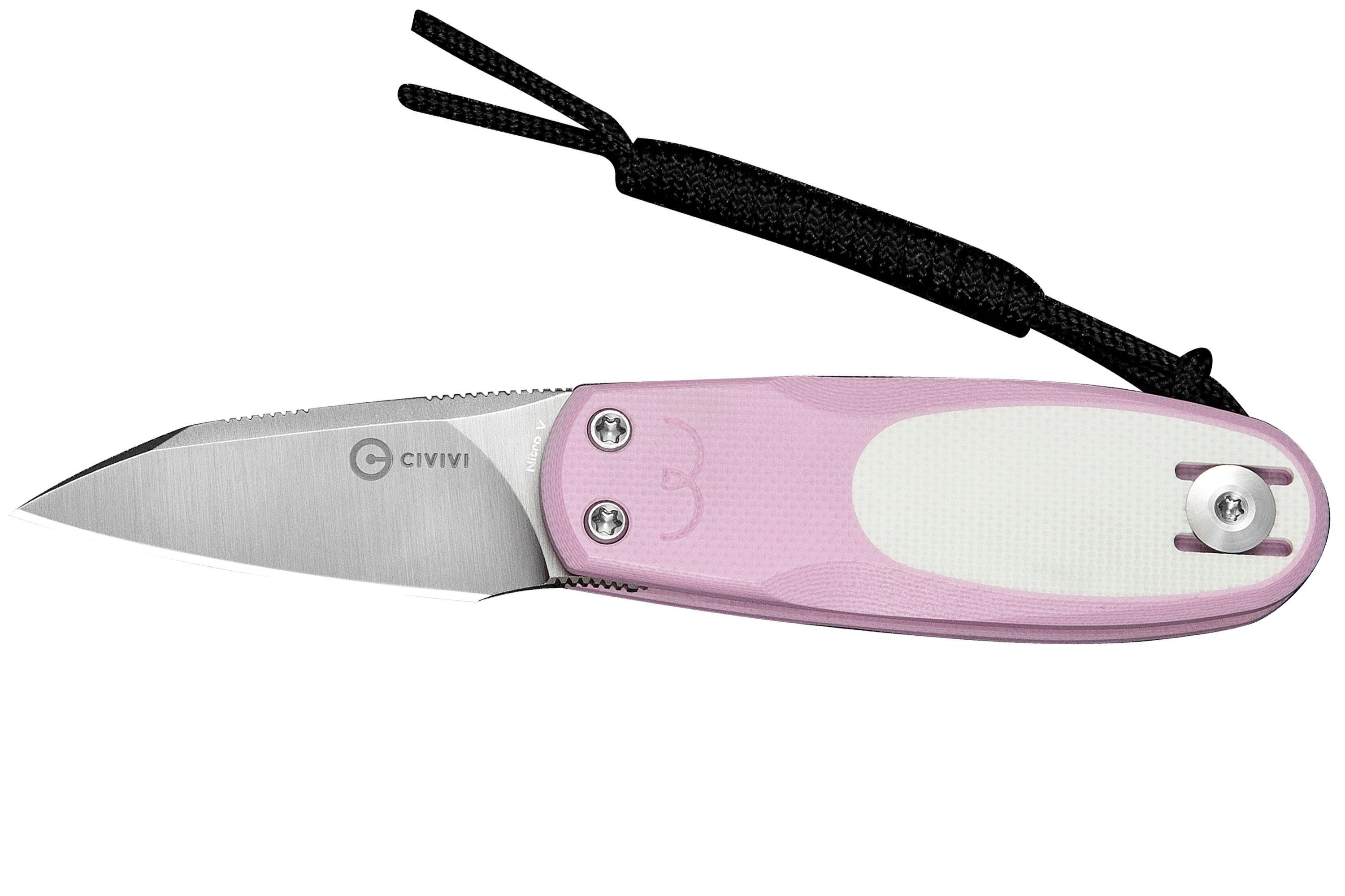 Civivi Purr C25054-4, Satin Nitro-V, Powder Pink/White G10 pocket