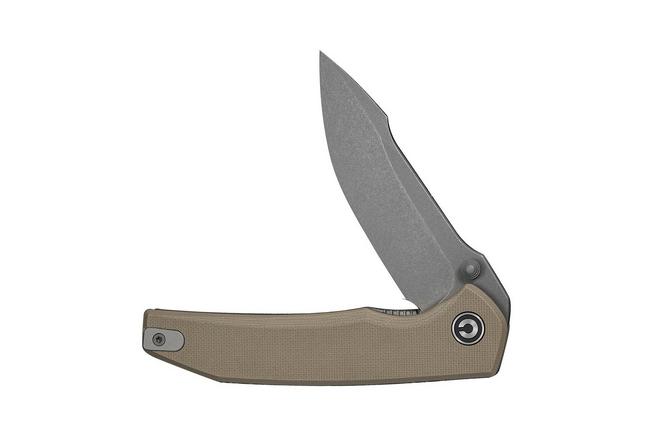 Afbeelding voor Civivi Ryson-E C25097-2, Grey Stonewashed 14C28N, Tan G10 zakmes, Raven The Pirate design