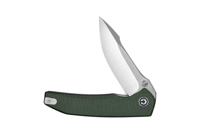 Afbeelding voor Civivi Ryson-E C25097-3, Satin 14C28N, Green Canvas Micarta zakmes, Raven The Pirate design