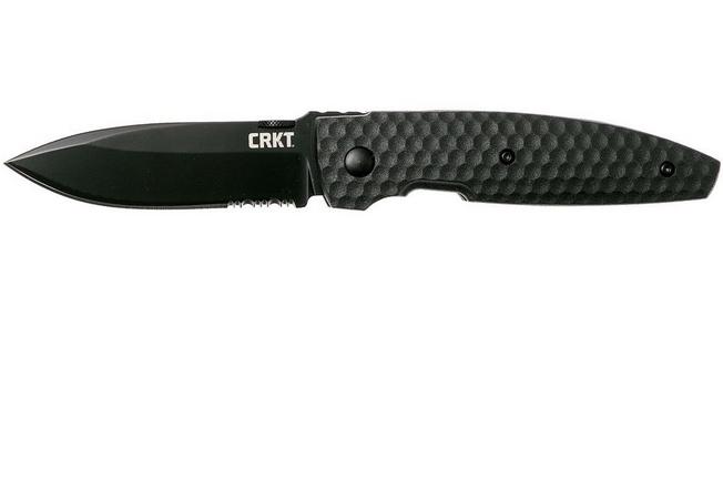 Image for CRKT Aux Folder 1221K Black Serrated pocket knife, Lucas Burnley design