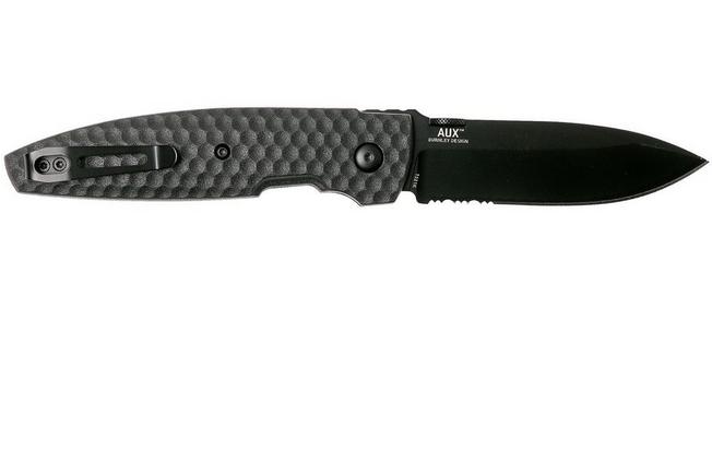 Image for CRKT Aux Folder 1221K Black Serrated pocket knife, Lucas Burnley design