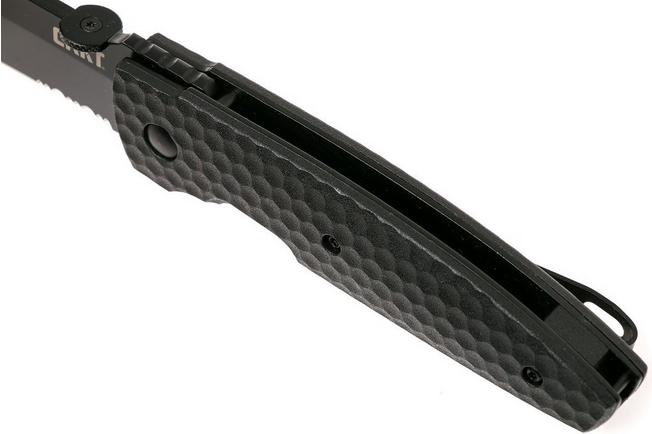 Image for CRKT Aux Folder 1221K Black Serrated pocket knife, Lucas Burnley design