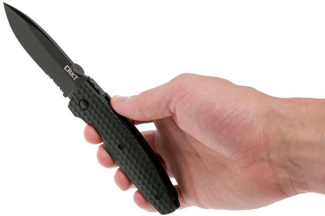 Image for CRKT Aux Folder 1221K Black Serrated pocket knife, Lucas Burnley design