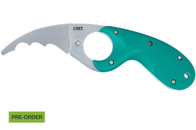 Image for CRKT Bear Claw Veff Serrations 2511T Stonewashed AUS8, Green GRN, rescue knife, Russ Kommer design