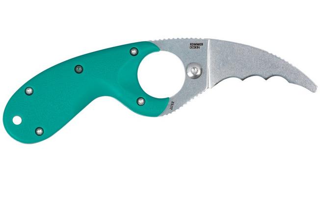 Image for CRKT Bear Claw Veff Serrations 2511T Stonewashed AUS8, Green GRN, rescue knife, Russ Kommer design