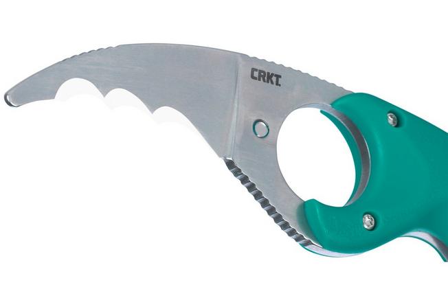 Image for CRKT Bear Claw Veff Serrations 2511T Stonewashed AUS8, Green GRN, rescue knife, Russ Kommer design