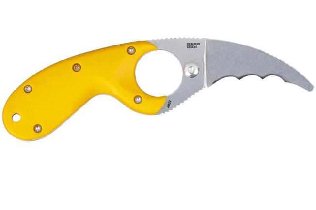 Image for CRKT Bear Claw Veff Serrations 2511Y Stonewashed AUS8, Yellow GRN, rescue knife, Russ Kommer design