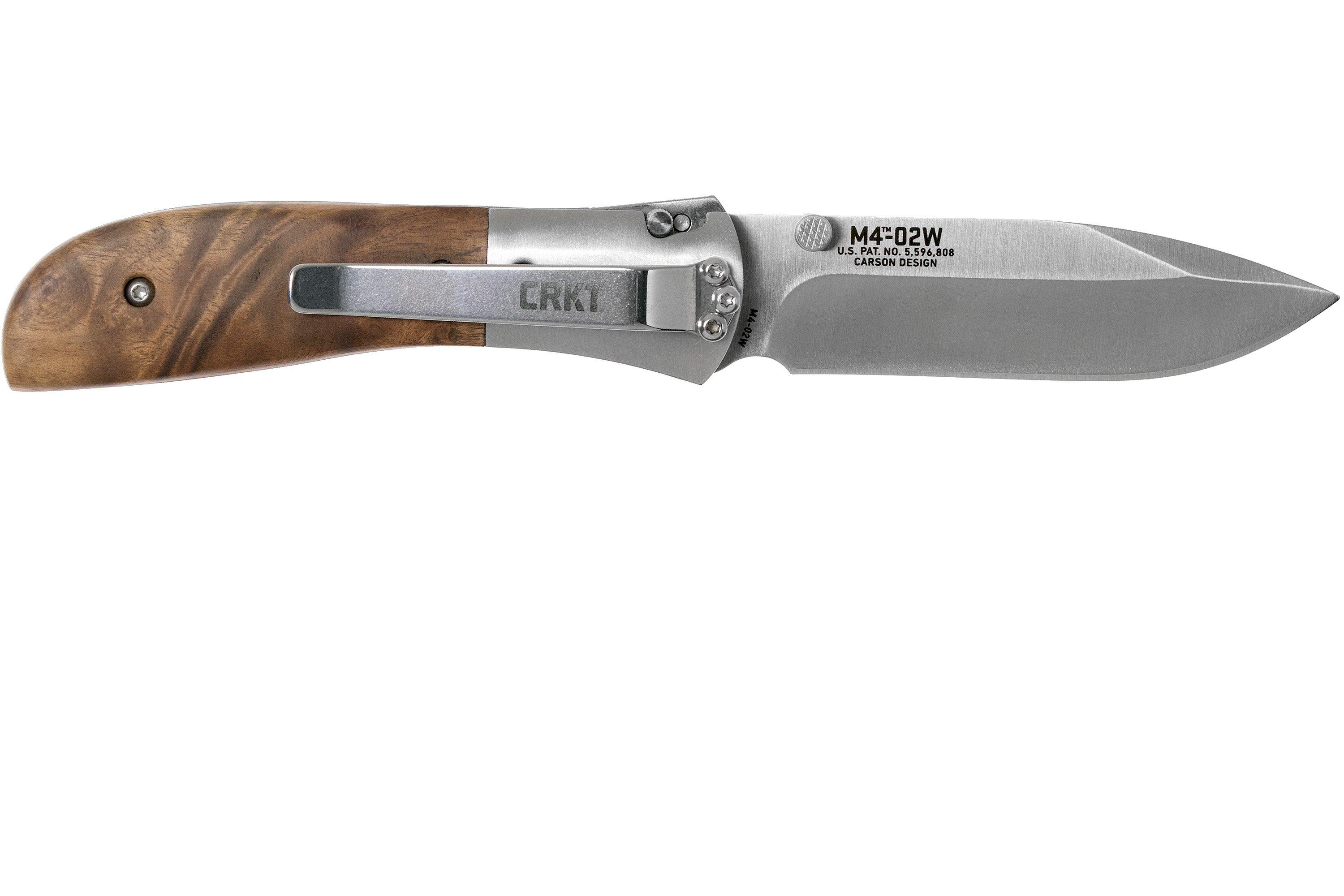 CRKT M402W Burled Wood pocket knife, Kit Carson design