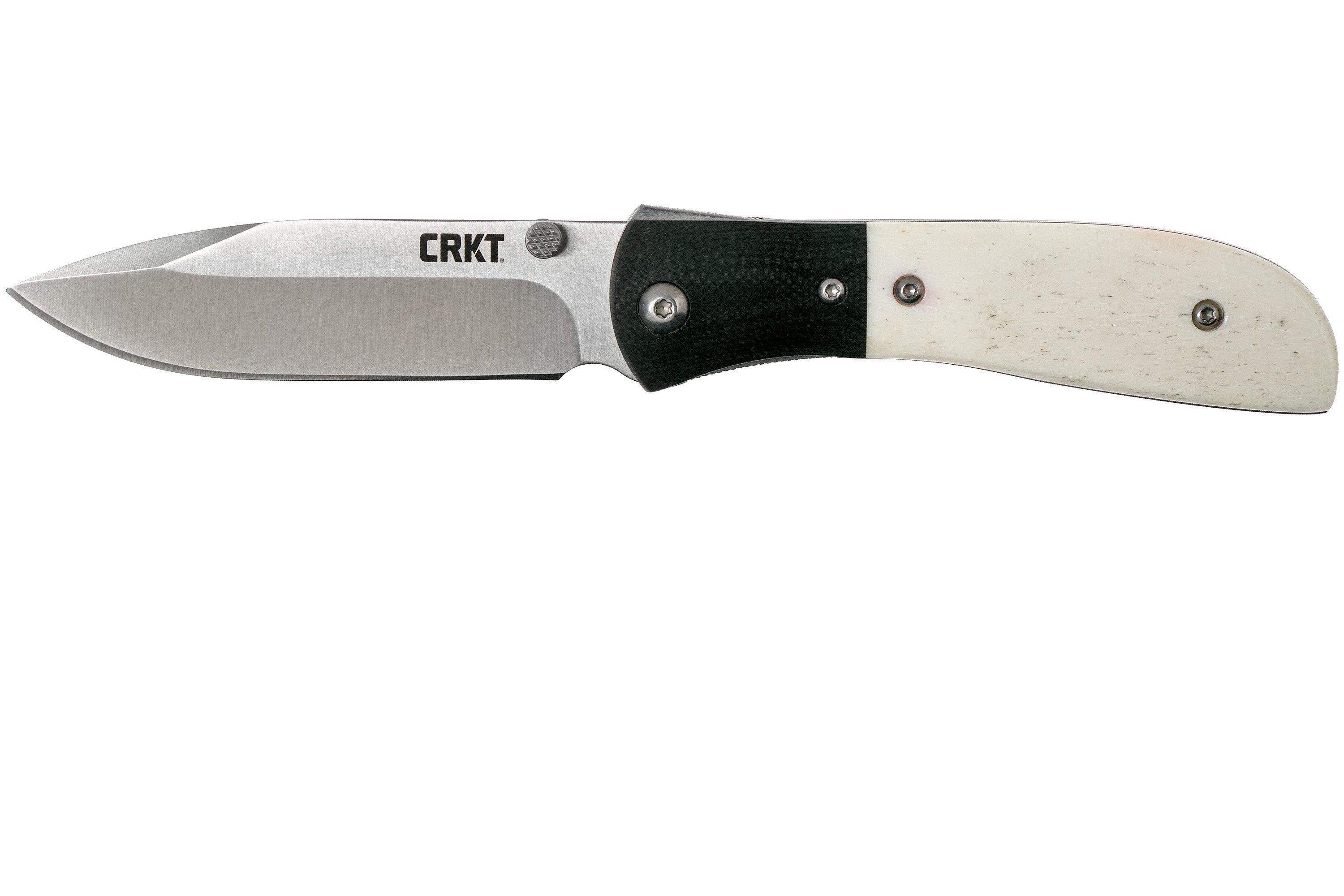 CRKT M402 white bone pocket knife, Kit Carson design Advantageously