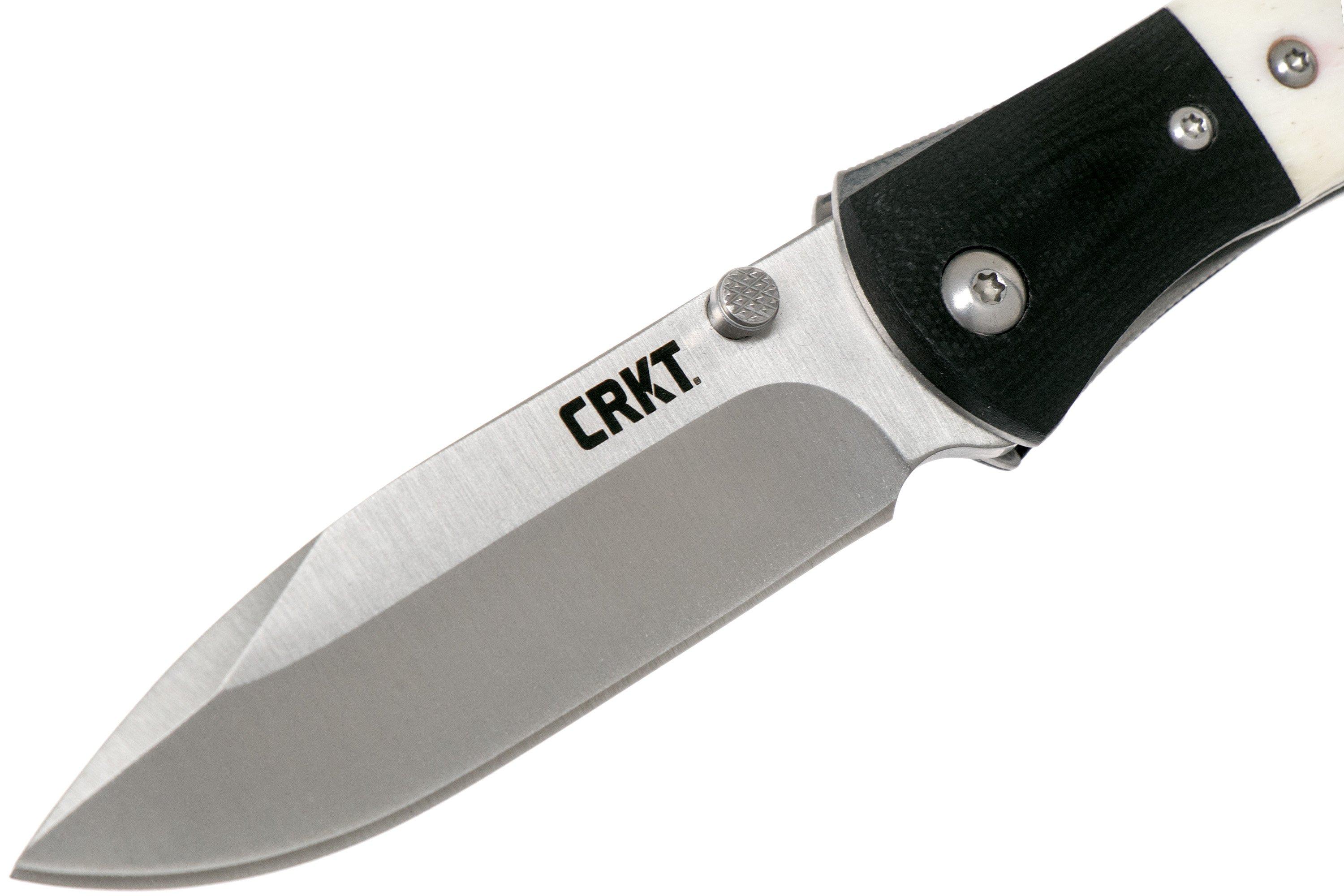 CRKT M402 white bone pocket knife, Kit Carson design Advantageously