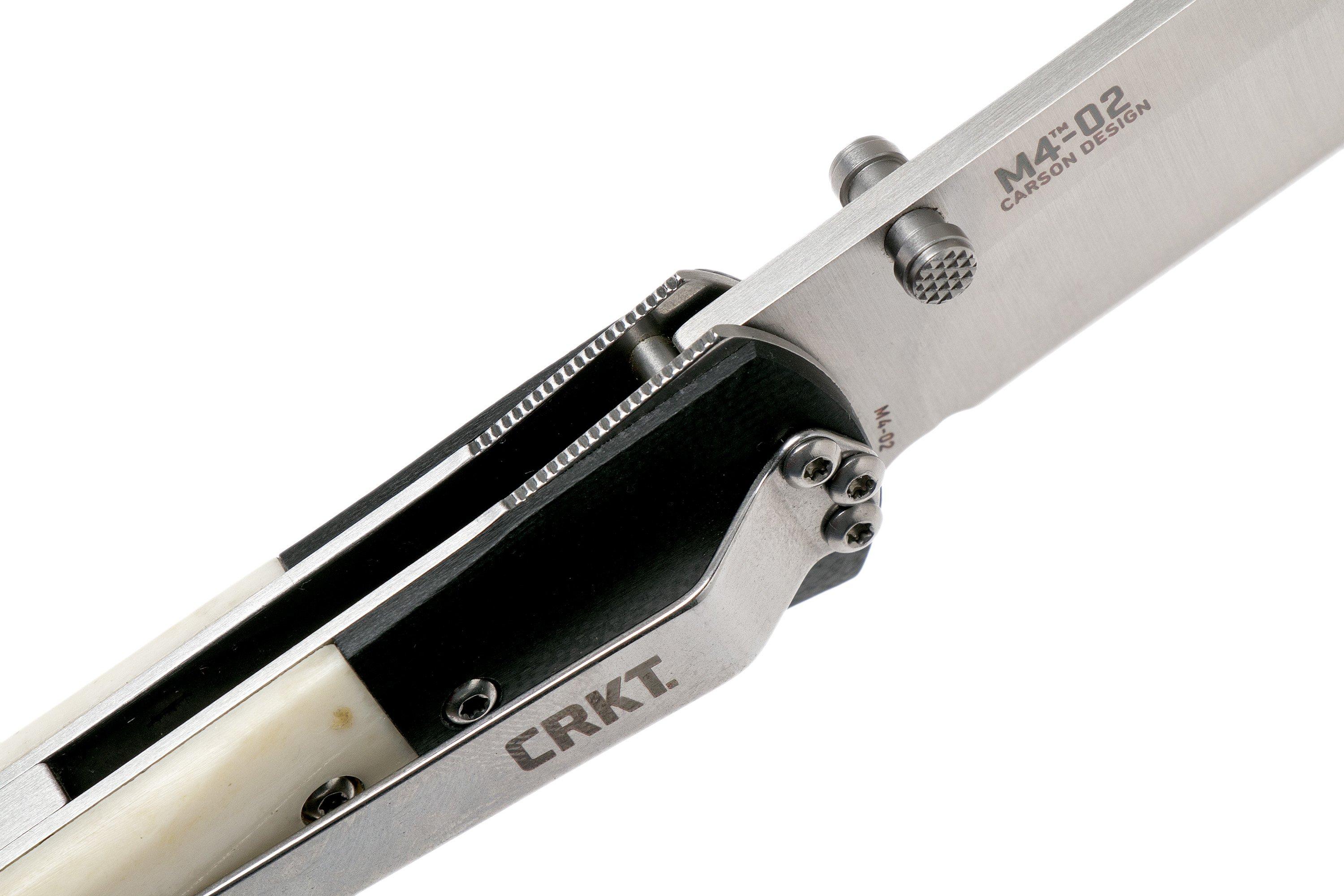 CRKT M402 white bone pocket knife, Kit Carson design Advantageously