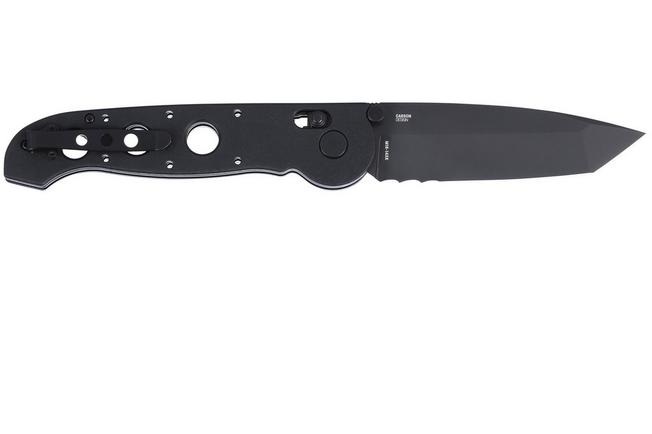 Obraz dla Nóż składany CRKT M16 Crossbar Lock Tanto Veff Serrations M16-14XK Black EDP D2, Black Grivory, projekt Kit Carson