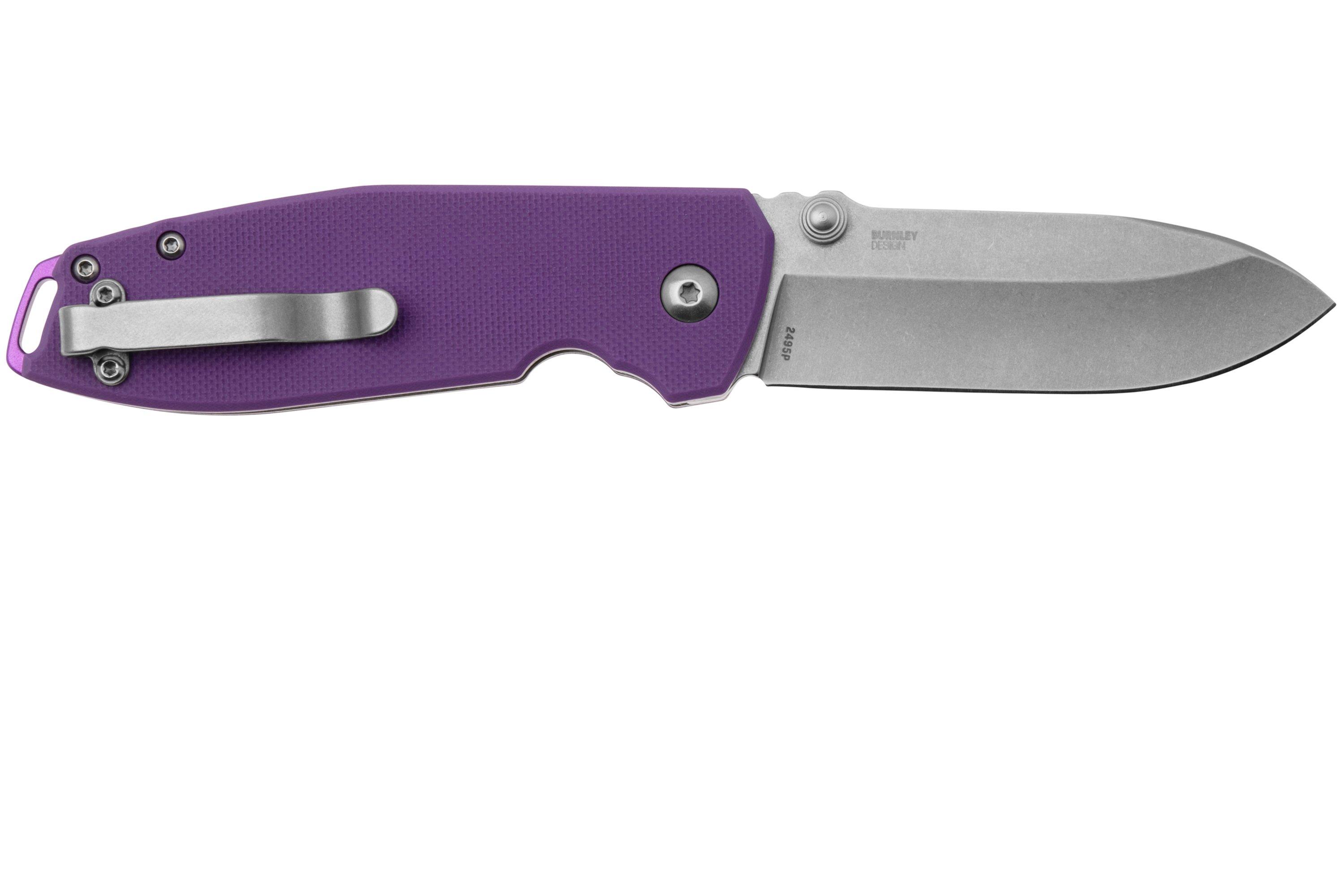 CRKT Squid XM Button Lock 2495P Stonewashed 14C28N, Violet G10, zakmes ...
