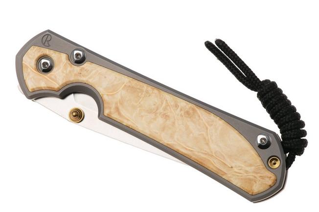 Afbeelding voor Chris Reeve Large Sebenza 31, L31-1132, Stonewashed CPM MagnaCut Tanto, Glass Blasted Grey Titanium, Box Elder Inlay zakmes