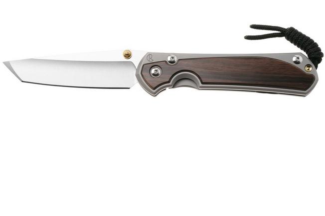 Afbeelding voor Chris Reeve Large Sebenza 31, L31-1134, Stonewashed MagnaCut Tanto, Sandblasted Titanium, Macassar Ebony Inlay zakmes