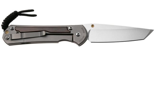 Afbeelding voor Chris Reeve Large Sebenza 31, L31-1134, Stonewashed MagnaCut Tanto, Sandblasted Titanium, Macassar Ebony Inlay zakmes