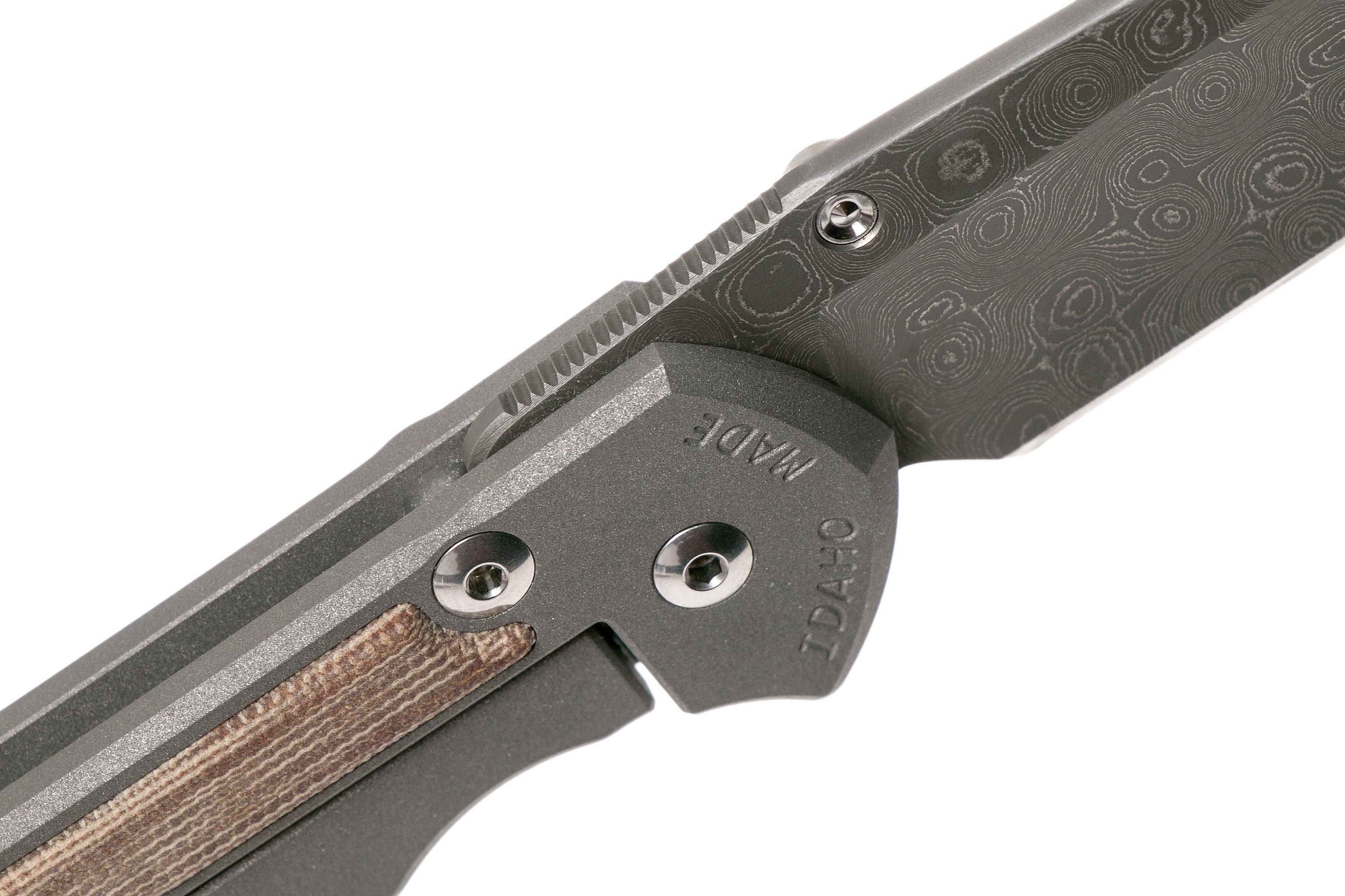 Chris Reeve Sebenza 31 Large Natural Micarta, Raindrop Damascus Drop