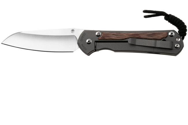 Afbeelding voor Chris Reeve Sebenza 31, L31-1223, Stonewashed CPM MagnaCut Insingo, Sandblasted Titanium, Natural Canvas Micarta Inlay, linkshandig zakmes