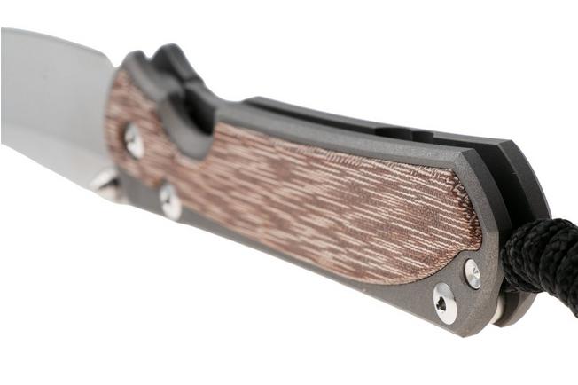 Afbeelding voor Chris Reeve Sebenza 31, L31-1223, Stonewashed CPM MagnaCut Insingo, Sandblasted Titanium, Natural Canvas Micarta Inlay, linkshandig zakmes